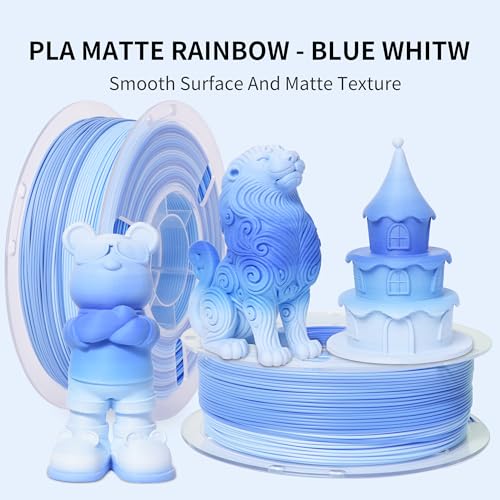 Image of RAMBERY Matte Rainbow Printer Filament Multicolor 3D Printing Accessories Neatly Wound, 1.75mm 1kg(2.2lb), Matte Rainbow Blue-White