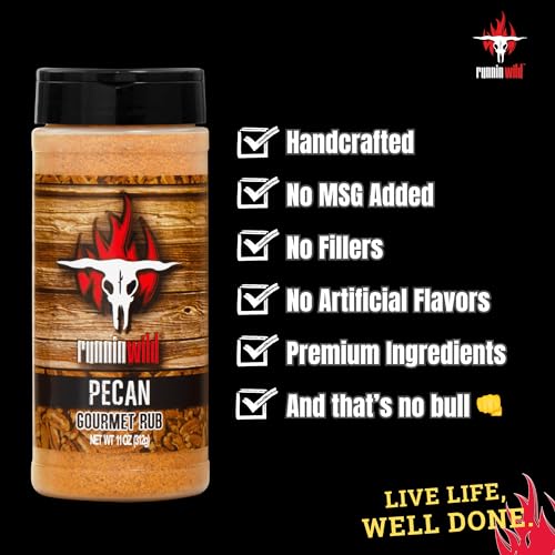 Image of Gourmet Pecan Rub | Pecan BBQ Seasoning Rub for Turkey, Pork, Ribs, Chicken and Salmon | No Artificial Flavors and No MSG added | Runnin' Wild Foods, 11 ounces