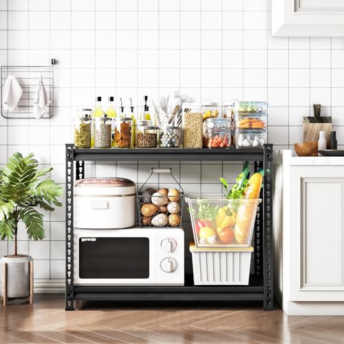SDXYSTCE 40" W Garage Shelving Heavy Duty, 900 Lbs Loads Garage Storage Shelves Heavy Duty, 2-Tier Metal Shelving Units and Storage for Basement, Retiple Tanks,40" Wx18 Dx36 H, Black