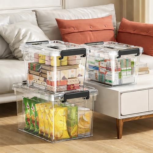 Image of HoopVool Clear Plastic Storage Box, with Locking Lid and Handles, Storage Container with Heavy Duty Latches to Organize Bin for Home, Kitchen, Office & Garage. (Pack of 3, Small)