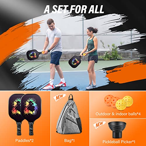 niupipo Pickleball Paddles, USAPA Approved Pickleball Racquets w/Graphite Face, Honeycomb Core, Cushion Grip, Lightweight Pickleball Paddle Set w/ 1 Bag, 1 Ball Picker, 4 Balls for Indoor & Outdoor