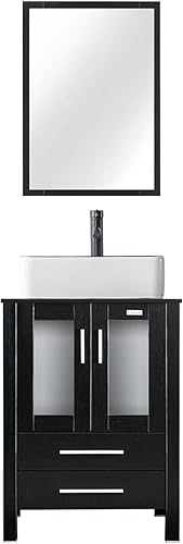 Miniatura 31 de eclife Tocador de Baño Moderno de 24" Combo de Lavabo con Gabinete Independiente con Puerta de Cierre Suave, Lavabo Cuadrado de Cerámica Blanca Tipo