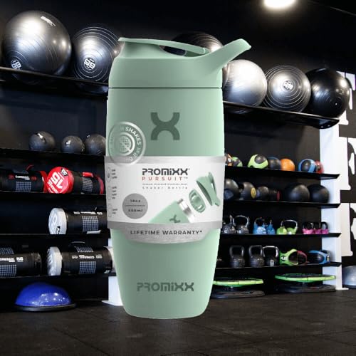 Image of PROMiXX Shaker Bottle - Premium Protein Shaker Cup for Supplement Shakes - Easy Clean, Stainless Steel Cup (550ml /18oz, Seagrass Green)