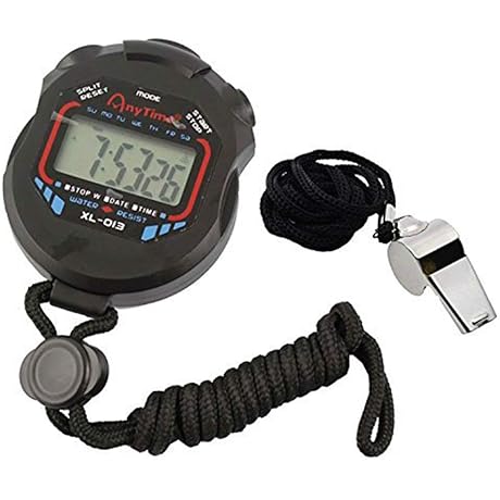 AKOAK Sports and Referee Digital Stopwatch Timer/W Bonus Stainless Steel Coach Whistle With Lanyard