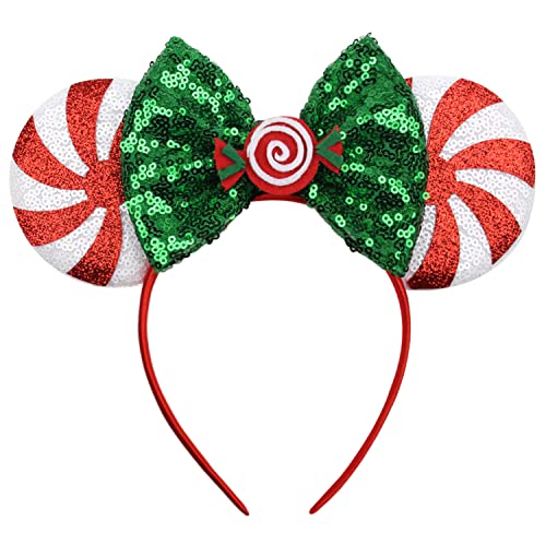 ONENINEDREAM Christmas Candy Sparkle Mouse Ear Hairband Women Custome Cosplay Party (Chris Candy Red)