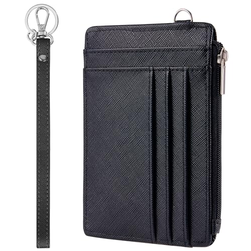 Image of SEAVILIA Small Wallet for Women Slim Wristlet Keychain Wallets RFID Credit Card Holder With Zipper Pocket, ID Window (Black)