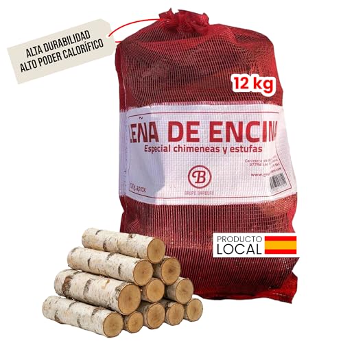 Leña Encina Saco 12kg Madera Dura Secada Horno Alto Rendimiento Calor Intenso Llama Duradera Ideal Chimenea Estufa Barbacoa Interior Exterior Combustión Lenta Baja Humedad Ecológica Limpia