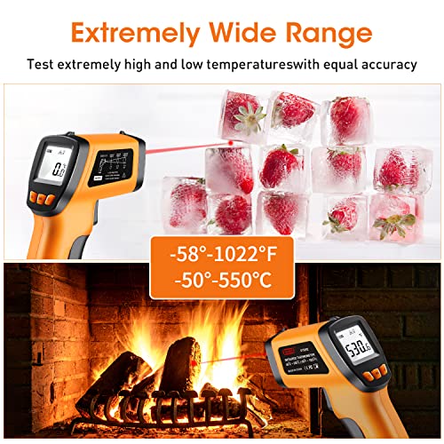 Infrarot Thermometer (-50 °C bis 550 °C), XinJiaYi Laser Temperaturpistole für Pizzaofen, berührungslose Laser Thermometer Pistole für Kochen/BBQ/Grill/HVAC, Oberflächenthermometer, Gelb
