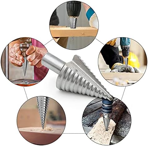 Step Drill Bit, HSS Double Slot Cone Cutting Drill (5 mm-35 mm) with Titanium Coating, Step Cone Drill Bit for Wood Aluminum Plastic PVC Plate - Silver