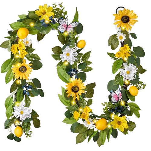 Valery Madelyn 6ft Artificial Lemon Sunflower Summer Garland for Mantel
