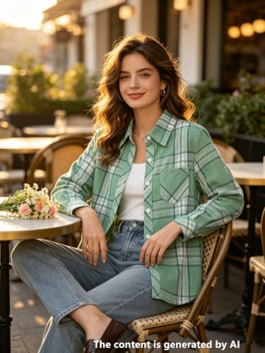 Image of SANGTREE Women and Girls Long Sleeve Flannel Casual Button Down Plaid Shirt
