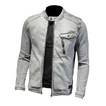 Amazon.com: Men's Stand Collar Denim Jacket Zip Solid Denim
