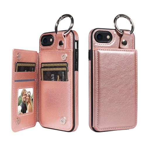 Étui iPhone 7/8/SE rose gold en cuir PU avec porte-cartes et anneau