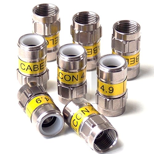 Cabelcon 8 Piezas F-56 4.9 Conector de compresión F autoinstalado Amarillo RG6 / 7 mm Nitin