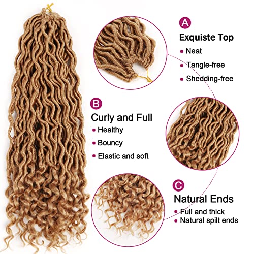 6 Packs Goddess Locs Crochet Hair 20 Inch Faux Locs Crochet Hair With Curly Ends, Crochet Pre Looped Hair Brown Deep Wave Synthetic Braids Hair Extensions (20Inch, 27#) #TOP3
