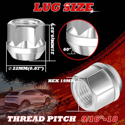 Image of 9 /16-18 Open End Lug Nuts,20pcs Silver Wheel Lug Nuts with zinc Surface, Length of 21mm Fit for 2002-2010 Dodge Ram 1500 2500 3500, 2004-2009 Durango, 2005-2011 Dakota and More aftermarket Wheels