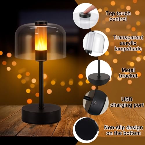 Image of NYRWANA Acrylic Cordless Table Lamp ABS | 1200 mAh Battery | Home Decor, Desk Lamps for Bedroom, Living Room, Study Room, Stepless Dimming, 3 Colour Touch Control, USB-C Charging (Black)