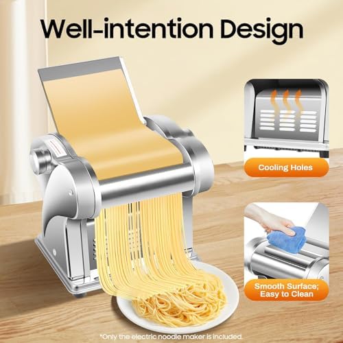 Stainless Steel Electric Pasta Maker - Noodle & Spaghetti Machine with 2 Blades, 9 Thickness Settings for Fresh Homemade Pasta, Easy to Use & Clean