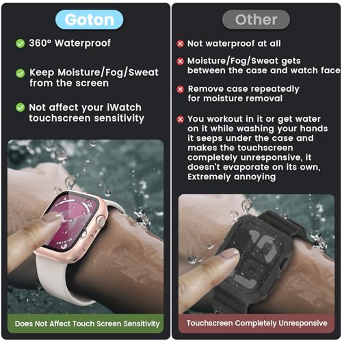 Image of 3 in 1 Goton Waterproof Hard Case for Apple Watch Screen Protector 41mm, 360 Slim Full Protective Tempered Glass Face Cover + Back Hard PC Bumper for iWatch Series 9 /8 /7, 41mm Rose Gold