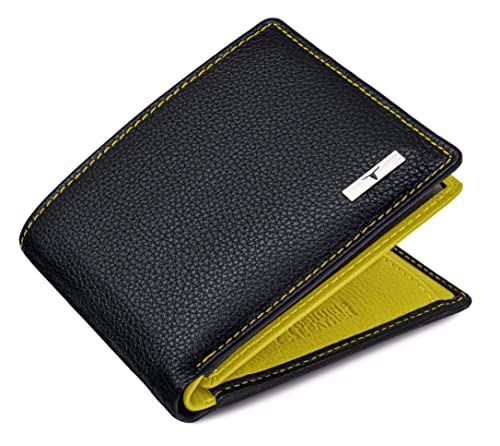 Kyle Leather Wallet for Men, Black/Yellow, Classic
