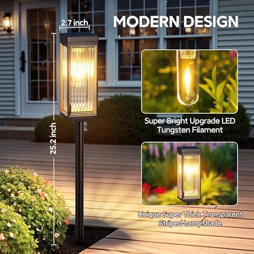 Image of BITPOTT Solar Pathway Lights Outdoor Waterproof Bright Garden Lights Solar Powered Auto On /Off, Dusk to Dawn Up to 12 Hrs Solar Landscape Lights for Yard Lawn (Filament lamp (Warm), Pack 20)
