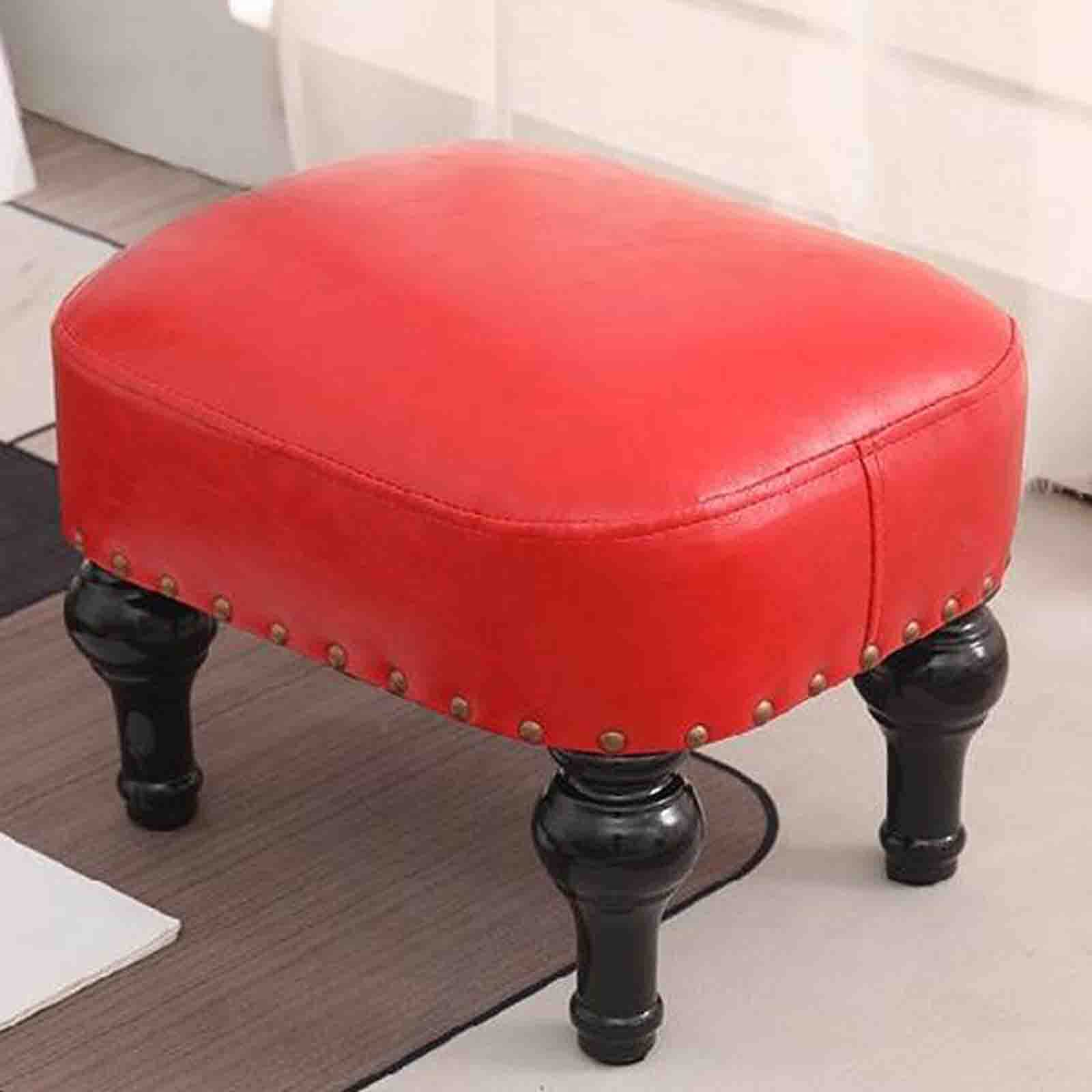 Petit repose-pieds ottoman tabouret de canapé en cuir rétro bois massif éponge salon