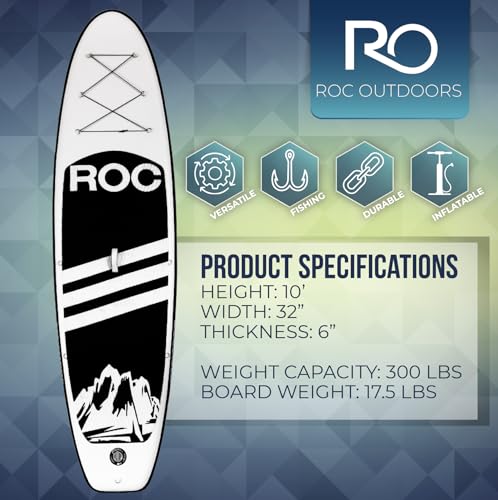 Image of Roc Inflatable Stand Up Paddle Board with Premium SUP Paddle Board Accessories, Wide Stable Design, Non-Slip Comfort Deck for Youth & Adults