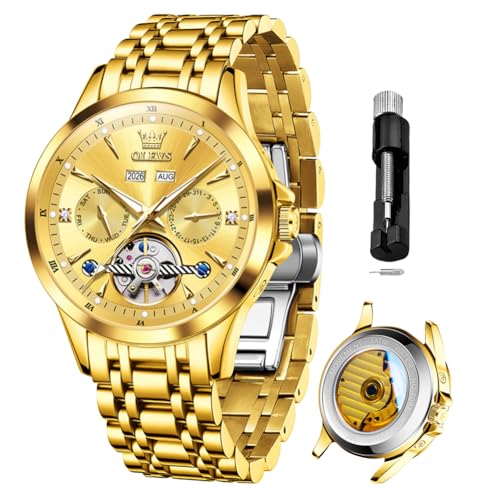 Image of OLEVS Automatic Watches for Men Luxury Skeleton Multi-Function Mechanical Watch Self Winding Date Waterproof Luminous Mens Watch
