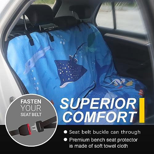 Image of Back Seat Cover for Car Trucks Van SUV Jeep,Waterproof Rear Bench Towel Seat Covers for Dogs and Kids,Automotive Backseat Protector (Seaworld)