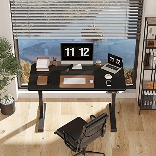 Kkl 48-Inch Height Adjustable Electric Standing Desk, 48 X 24 Inches Stand Up Desk With Splice Board And Hook, Sit Stand Desk With Black Top And Black Frame #TOP3