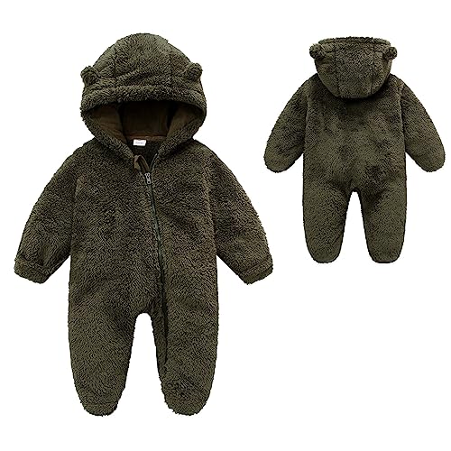 Image of YMYDYFC Baby Fleece Hooded Romper Winter Outwear Jumpsuit Snowsuit Bear Ear Outfits for Boys Girls