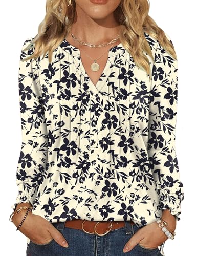 LOMON Womens Tops Dressy Casual Pleated Ruffle Long Sleeve Tunics...