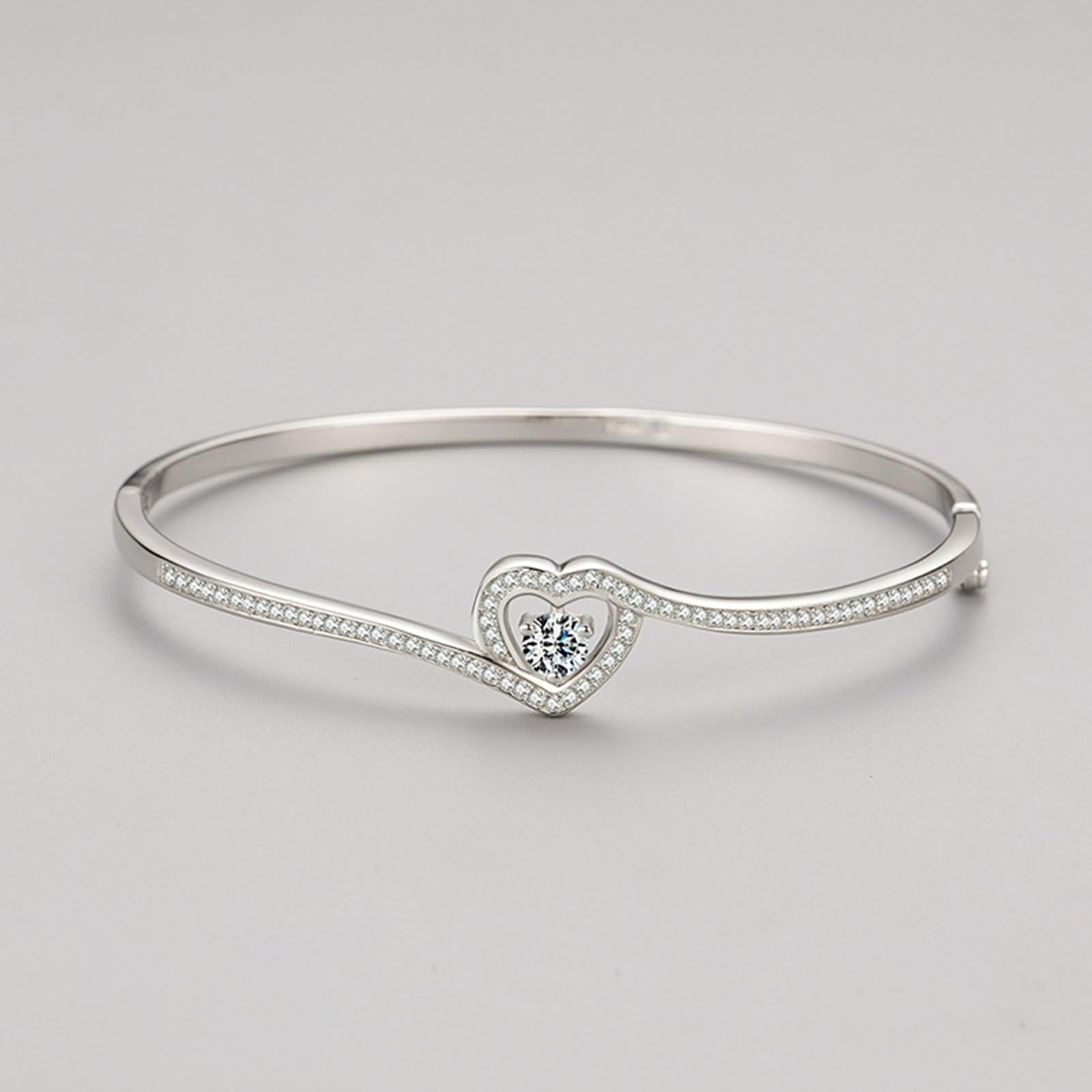 Pulsera de novia, madre e hija, corazón retorcido con moissanita, oro blanco y platino 950