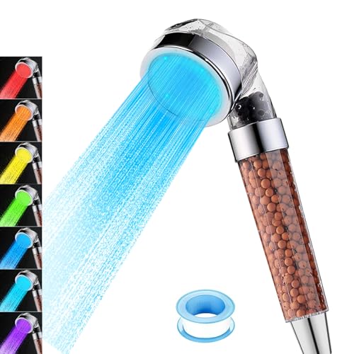 Vacto LED Handheld Shower Head Set with Filtration, Automatic 7-color Changing Shower Head Kit, Water Saving Showerheads with Filtration Beads, High Pressure Handheld Shower Head (No Hose and Bracket)