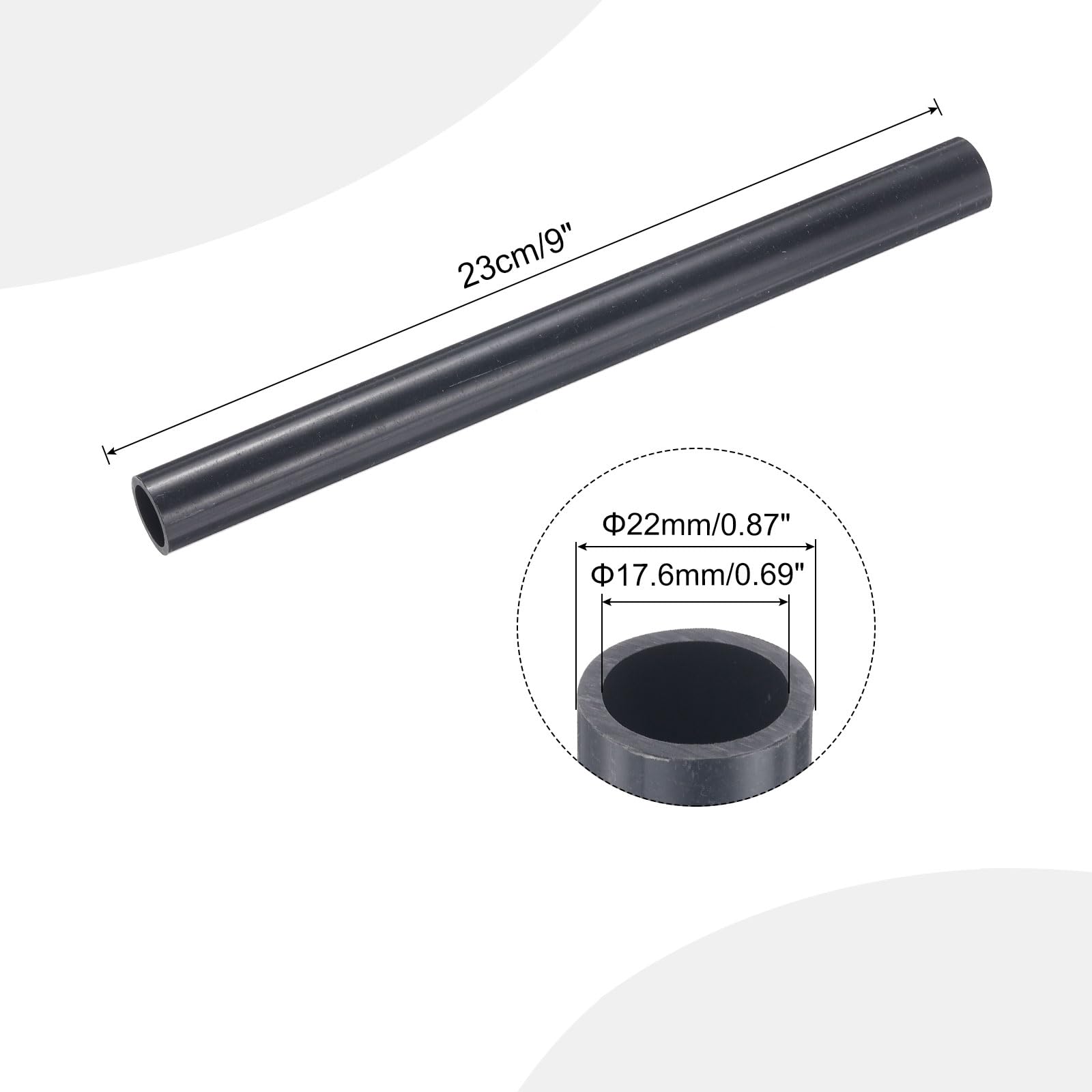 sourcing map - Tubo rigido in PVC, tubo tondo per hardware, diametro interno 8 mm, diametro esterno 10 mm, lunghezza 203 mm, grigio scuro ad alto impatto per tubi dell'acqua, artigianato