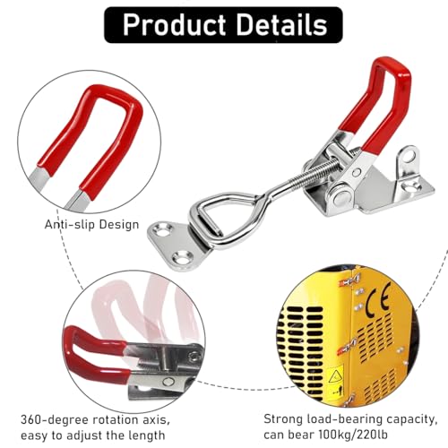 Image of 2pcs Toggle Latch Clamp 4002, Adjustable 304 Stainless Steel Pull Hasp Latches, Quick Release Hand Tool Toggle Clamp for Smoker Lid Jig, Tool Box Case, 400Lbs Holding Capacity