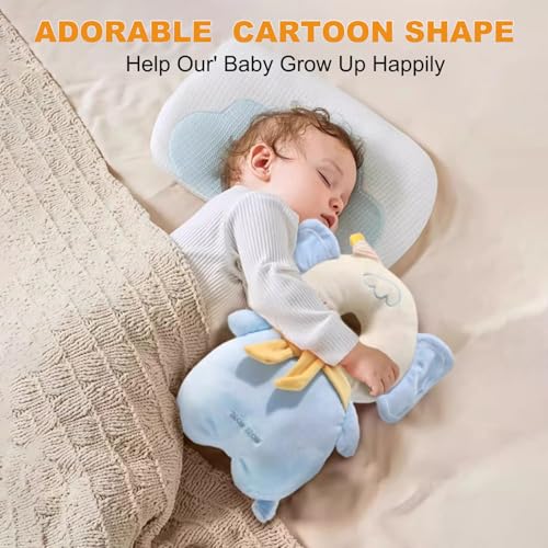Image of Baby Head Protector Backpack, Toddler Baby Head Protection Backpack with Baby Knee Pads Alarm Function for Walking & Crawling, Soft, Breathable and Wearing Safety Baby Head Protector-Blue Elephant