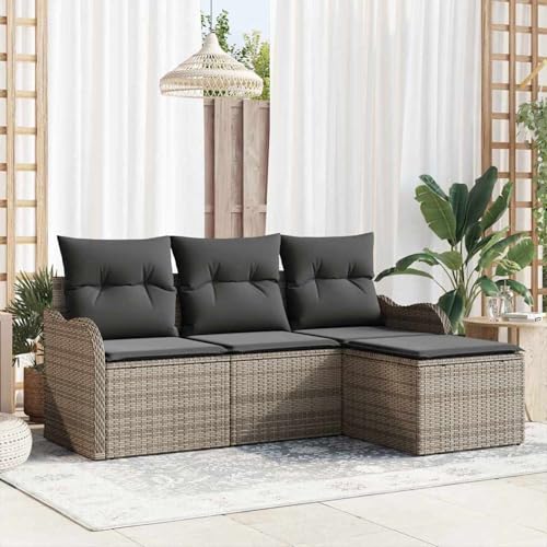 Tidyard 4-teiliges Garten Sofa Set mit Kissen Grau, 2-Sitzer Garten Sofa mit Kissen Grau Poly Rattan, Outdoor Loungemöbel Sitzgruppe Sofa Sessel für Garten Terrasse Balkon3345649