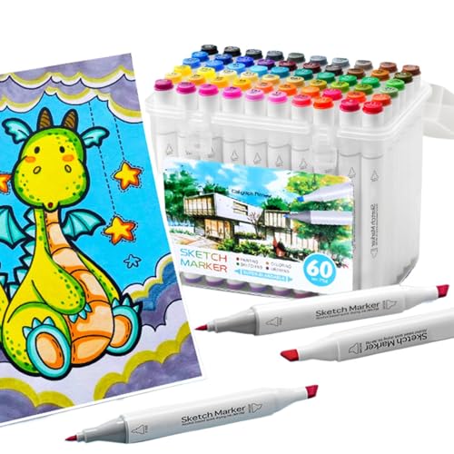Marqueurs à double pointe pour art : lot de 60 feutres fins et pinceaux de dessin