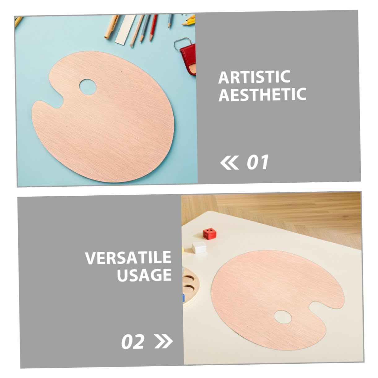 Palette de Peinture Ovale en Bois 6pcs Palette Artistique Polyvalente Facile à Nettoyer avec Trou Pouce pour Aquarelle et Peinture à l'huile