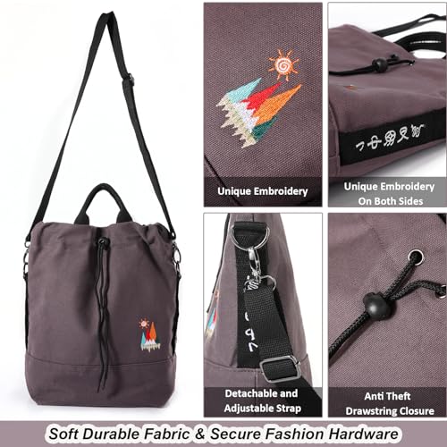 Image of Women Canvas Tote Handbags Casual Shoulder Work Bag Crossbody Bag with Sunshine Embroidery