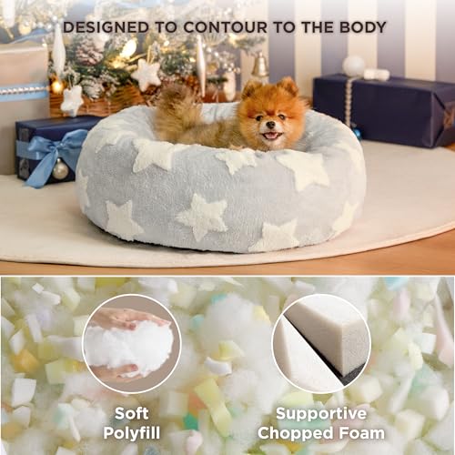 Image of LE SURE Shown on TV Jacquard Donut Cute Small Dog Beds,Grey 23x23x7in | Orthopedic Calming Cat Sofa Indoor,Original Design Pattern,Washable Cover,Home Decor as Gift for Pet ,Anti Slip Bottom