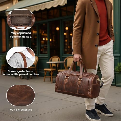 Bolsa de viaje con compartimento para zapatos STILORD de piel auténtica 2