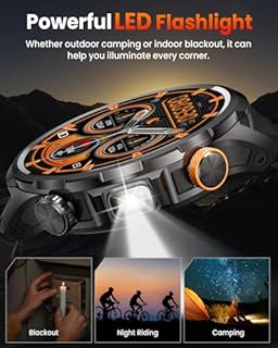 Smartwatch Herren mit 1000mAh Akku/LED Taschenlampen, 1.91" AMOLED 5ATM Smartwatch Militär Fitness Tracker mit Telefonfunktion, 113 Sportmodi Sportuhr/24/7 Herzfrequenz/Schlafmonitor/SpO2/iOS Android