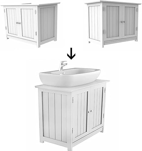 White Under Sink Bathroom Cabinet, Free Standing Wooden Sink Storage Unit, Basin Cupboard With Shelf 60 x 60 x 30 cm (only cabinet) - Image 5
