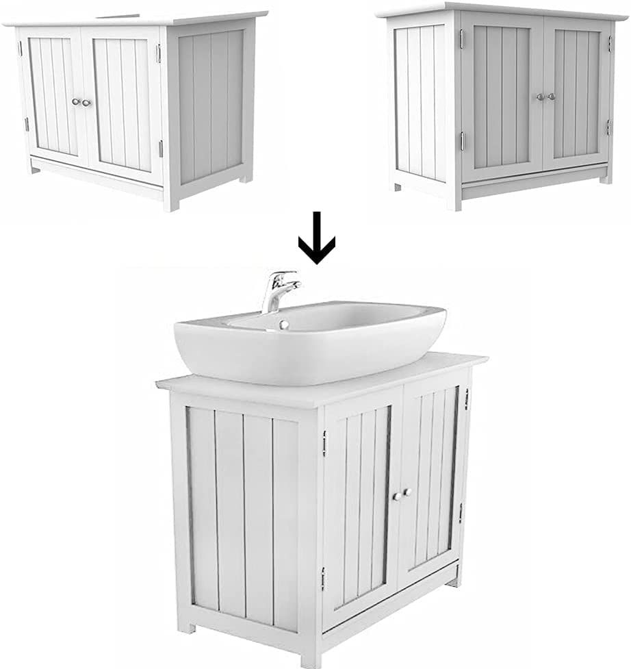White Under Sink Bathroom Free Standing Wooden Sink Storage