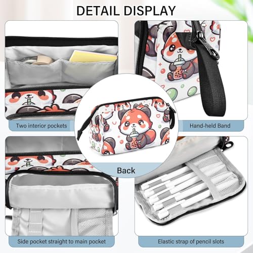 Image of SUABO Big Capacity Pencil Case,Cute Red Panda with Bubble Tea Cartoon Pen Bag Pouch Holder Stationery Bag School College Office Organizer for Teen Adults Student