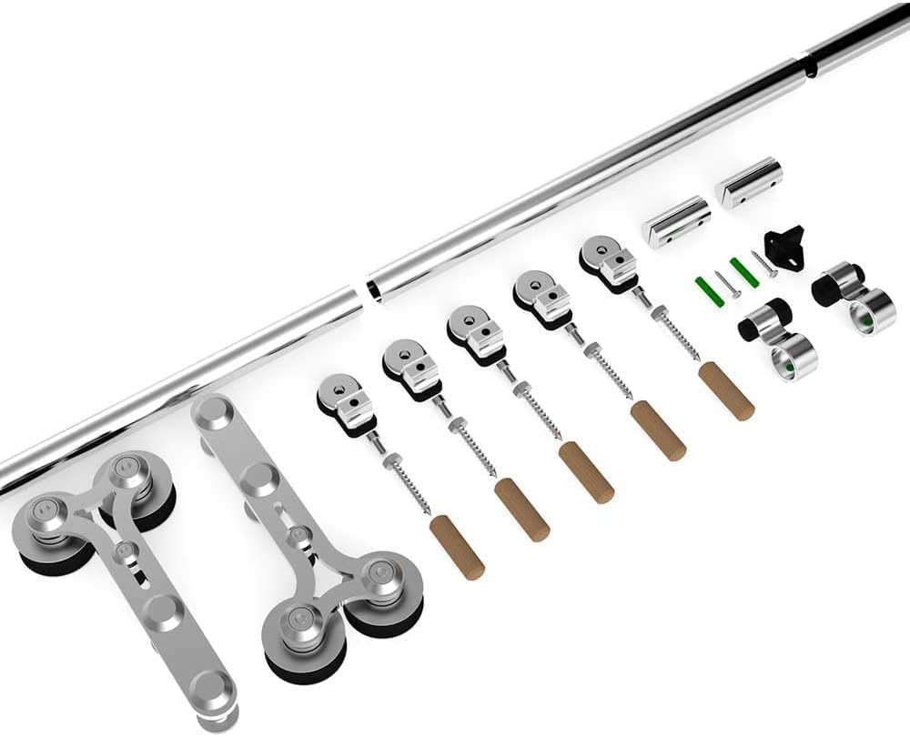365CM/12FT Schiebetür Schiene Schiebetürbeschlag Edelstahl Schiebetürsystem Komplettset für 1 Holztür(Y Form)