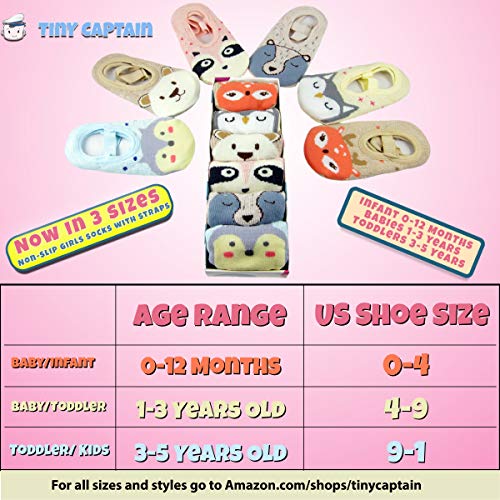Baby Toddler Girls Strap Grip Cartoon Socks 12 Pack (1-3 Year Old, 12 Pairs)