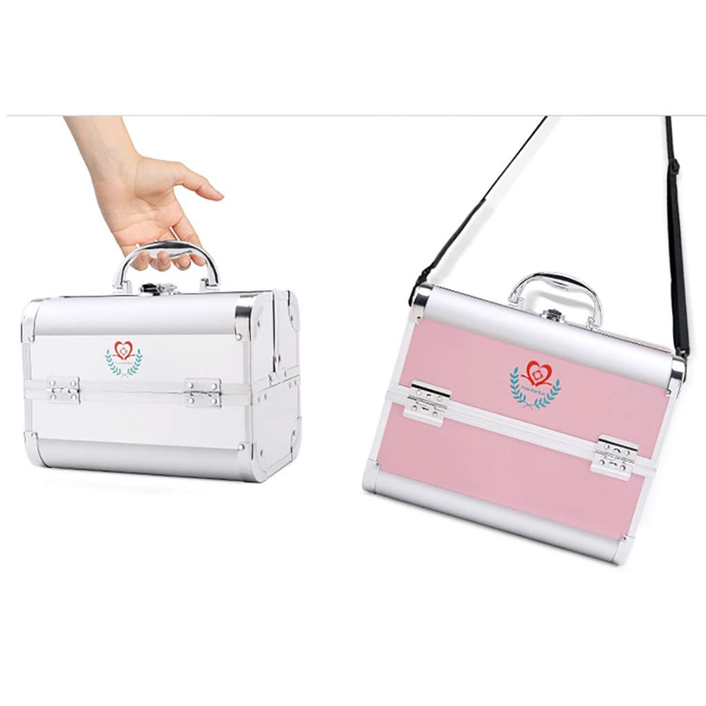 Scatola Medica Con Serratura, Scatola Del Kit Di Pronto Soccorso Scatola Di Immagazzinaggio Della Medicina Con Serratura Di Sicurezza Con Maniglia Portatile Per Auto, Casa, Viaggio - Argento/Rosa